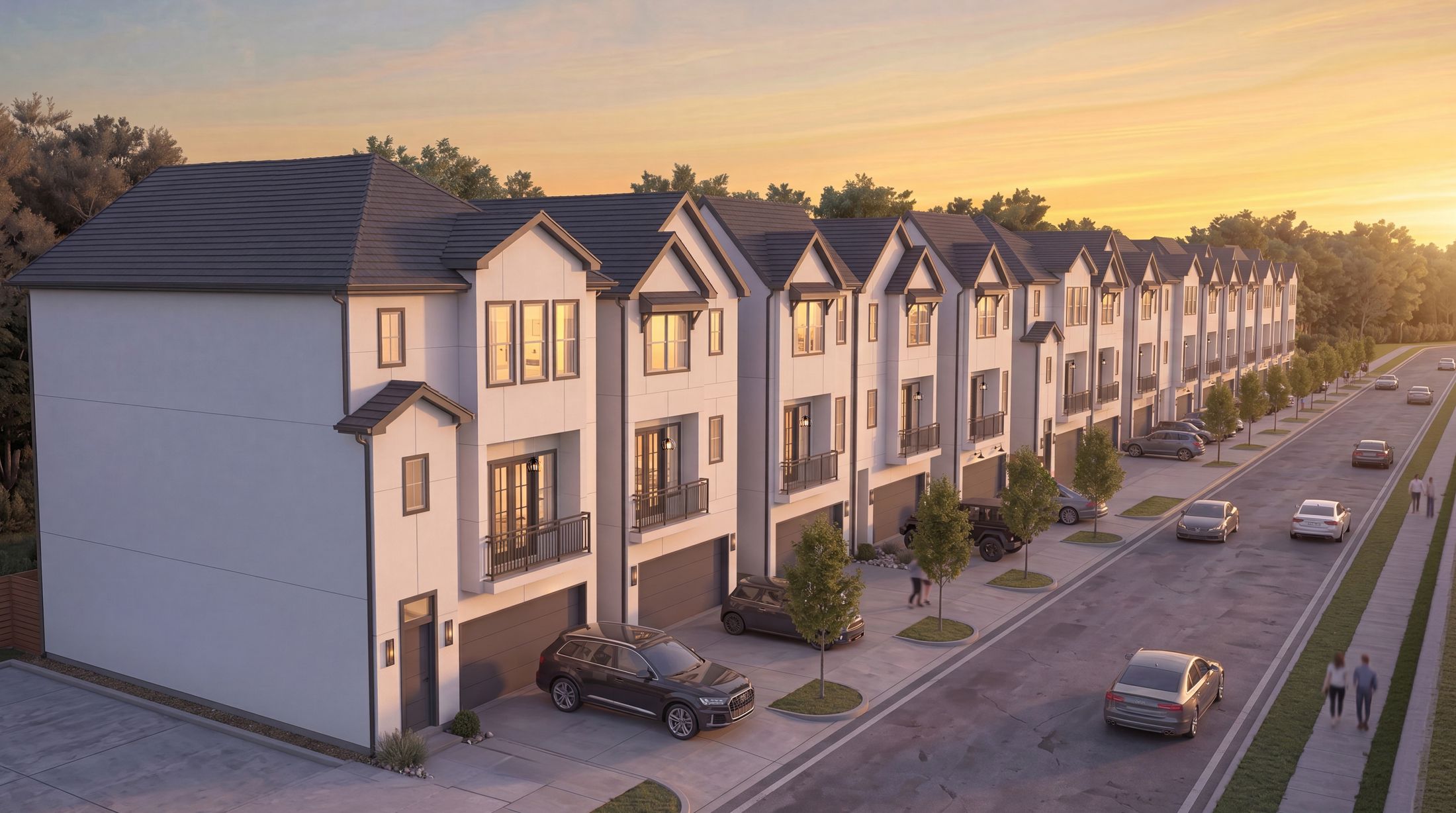 Aerial view of the residences at sunset